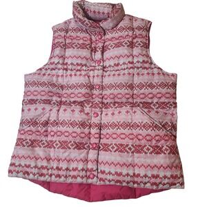 Lands End Puffer Vest Red Pink Fair‎ Isle Women's Medium